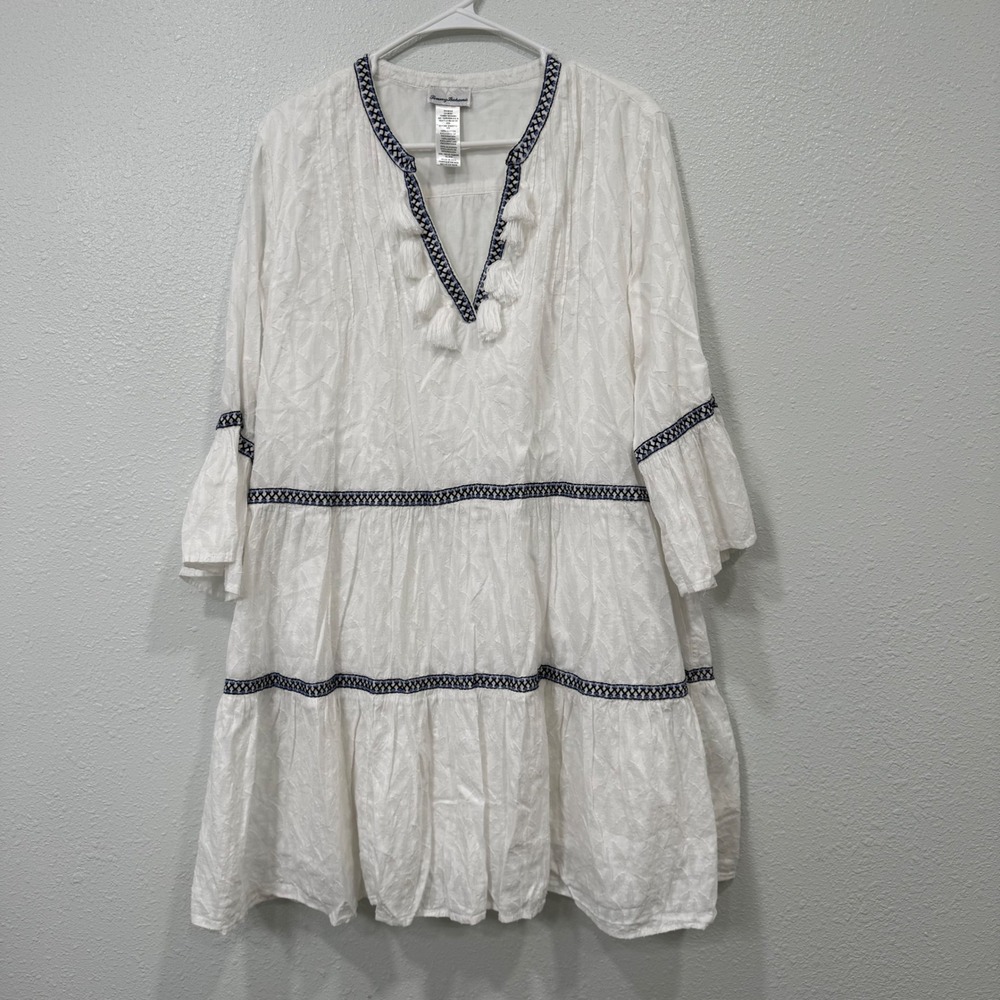 Tommy Bahama Womens XL White Cotton Gauze Tiered Embroidered Dress SS500113